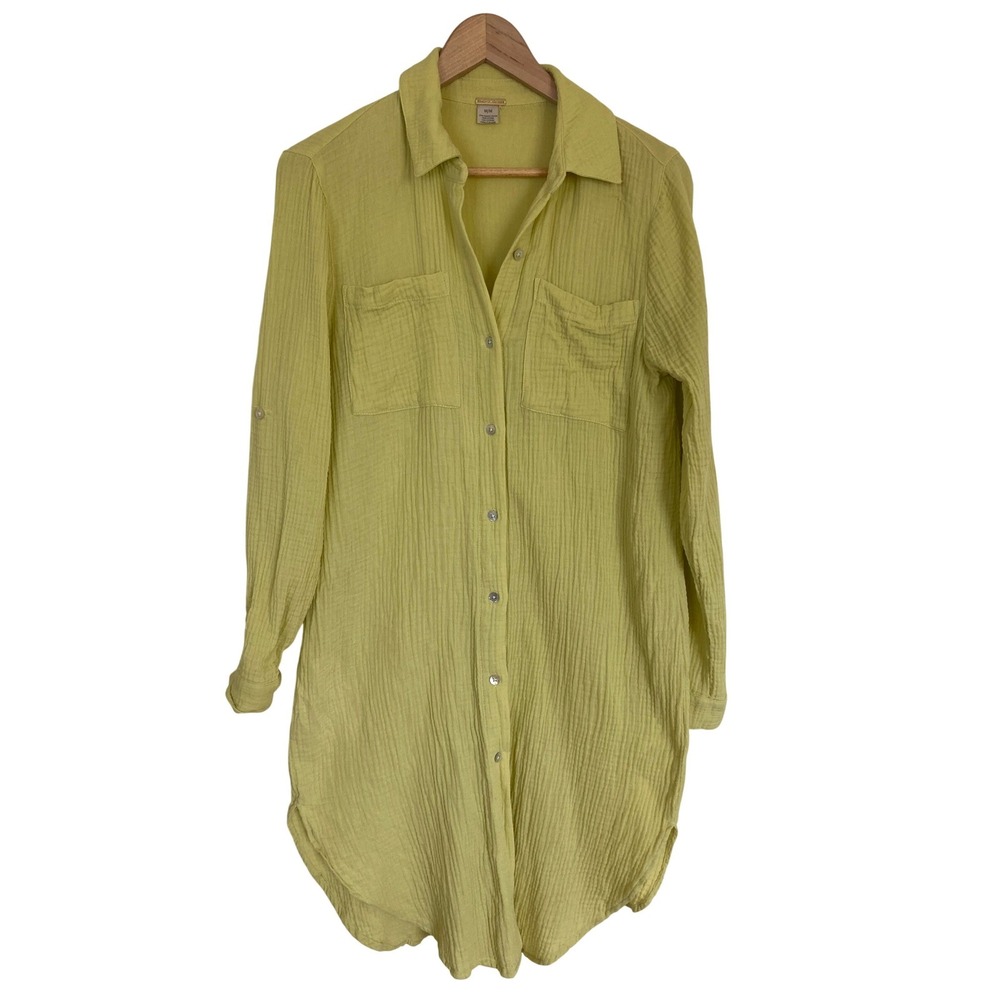 Magaschoni Organic Cotton Gauze Shirt Dress Chartreuse M Long Sleeve Tunic